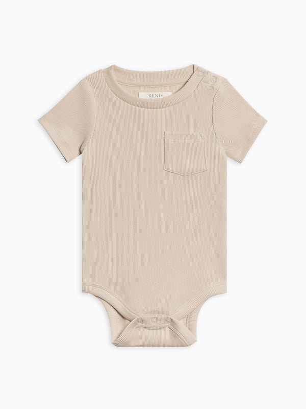 Dana Ribbed Short Sleeve Pocket Bodysuit Baby : One Pieces : Bodysuits : Short Sleeves Kendi Organic Cotton Baby Dana Ribbed Short Sleeve Pocket Bodysuit