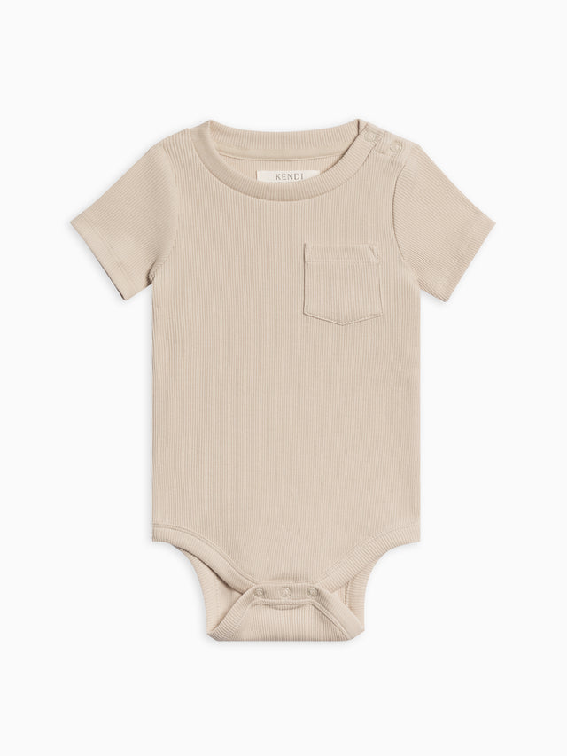 Dana Ribbed Short Sleeve Pocket Bodysuit Baby : One Pieces : Bodysuits : Short Sleeves Kendi Organic Cotton Baby Dana Ribbed Short Sleeve Pocket Bodysuit