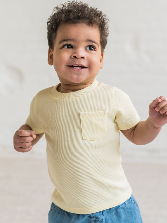 Lou Ribbed Short Sleeve Pocket Tee Baby-Kids : Tops : Shirts : Short Sleeves Kendi Organic Cotton Baby and Kids Lou Ribbed Short Sleeve Pocket Tee