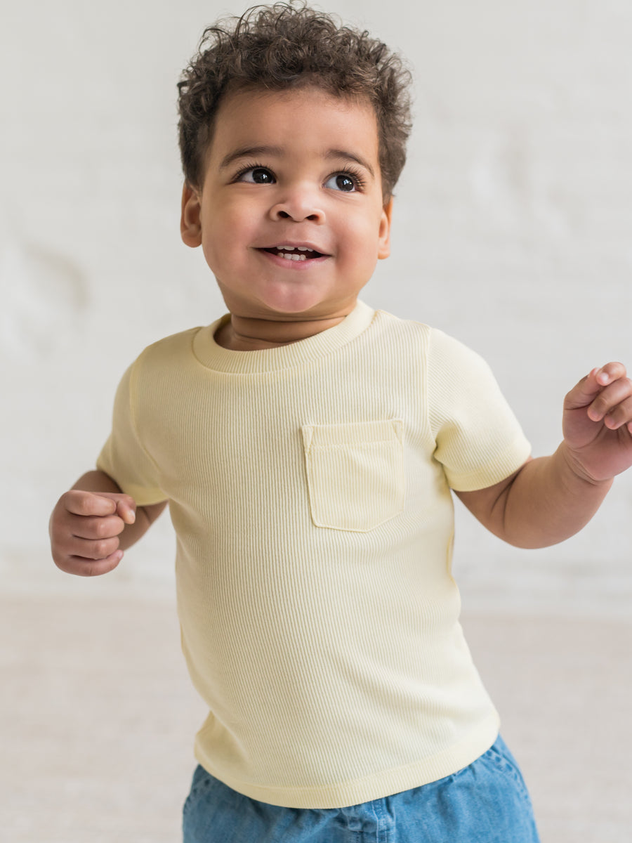 Lou Ribbed Short Sleeve Pocket Tee Baby-Kids : Tops : Shirts : Short Sleeves Kendi Organic Cotton Baby and Kids Lou Ribbed Short Sleeve Pocket Tee