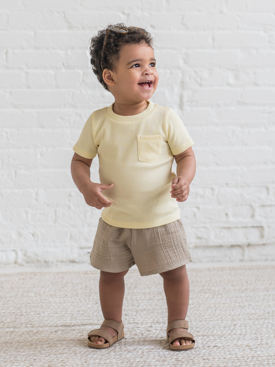 Lou Ribbed Short Sleeve Pocket Tee Baby-Kids :Tops :Shirts :Short Sleeves Kendi Organic Cotton Baby and Kids Lou Ribbed Short Sleeve Pocket Tee