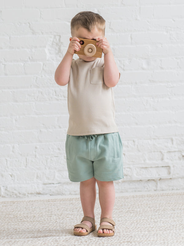 Lou Ribbed Short Sleeve Pocket Tee Baby-Kids : Tops : Shirts : Short Sleeves Kendi Organic Cotton Baby and Kids Lou Ribbed Short Sleeve Pocket Tee