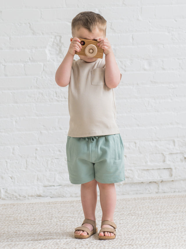 Lou Ribbed Short Sleeve Pocket Tee Baby-Kids : Tops : Shirts : Short Sleeves Kendi Organic Cotton Baby and Kids Lou Ribbed Short Sleeve Pocket Tee