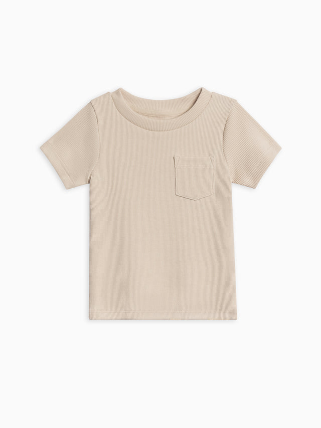 Lou Ribbed Short Sleeve Pocket Tee Baby-Kids : Tops : Shirts : Short Sleeves Kendi Organic Cotton Baby and Kids Lou Ribbed Short Sleeve Pocket Tee