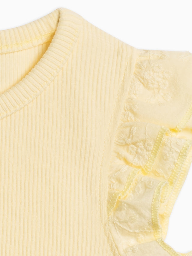 Daphne Ribbed Tank with Eyelet Ruffle Baby-Kids : Tops : Shirts : Short Sleeves Kendi Organic Cotton Baby and Kids Daphne Ribbed Tank with Eyelet Ruffle
