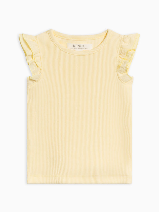 Daphne Ribbed Tank with Eyelet Ruffle Baby-Kids : Tops : Shirts : Short Sleeves Kendi Organic Cotton Baby and Kids Daphne Ribbed Tank with Eyelet Ruffle