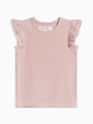 Daphne Ribbed Tank with Eyelet Ruffle Sale : Baby-Kids : Tops : Shirts : Short Sleeves Kendi Daphne Ribbed Tank with Eyelet Ruffle | Colored Organics®