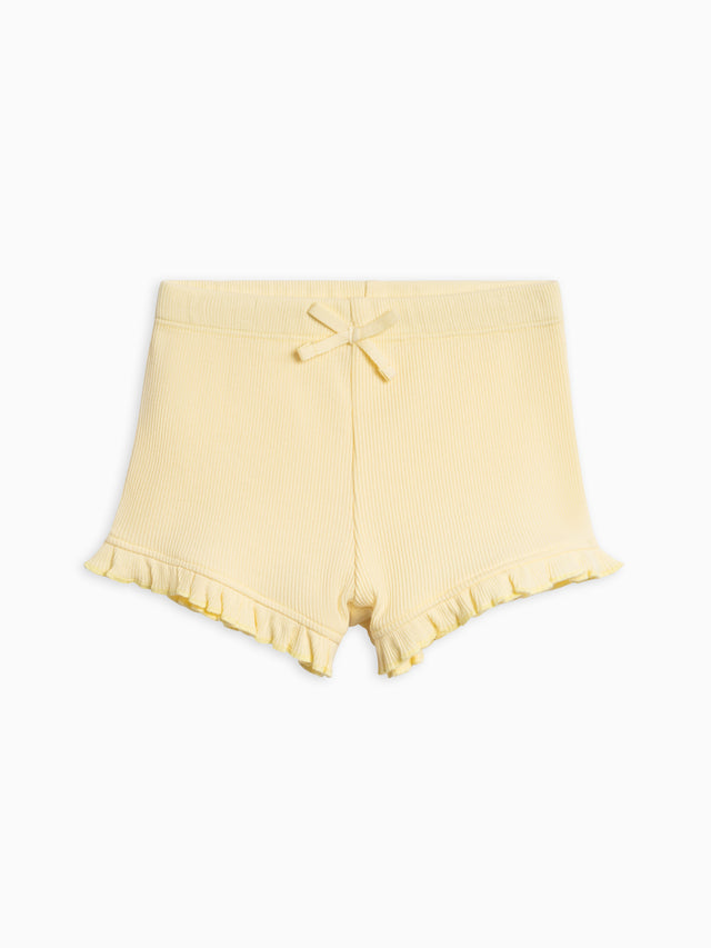 Lydia Ribbed Ruffle Shorts Baby-Kids : Bottoms : Shorts Kendi Organic Cotton Baby and Kids Lydia Ribbed Ruffle Shorts