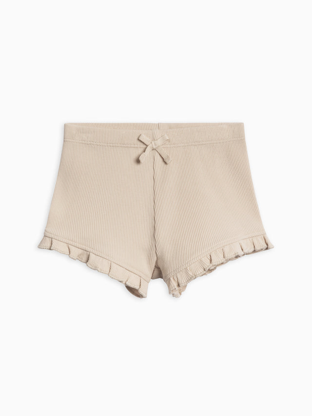Lydia Ribbed Ruffle Shorts Baby-Kids : Bottoms : Shorts Kendi Organic Cotton Baby and Kids Lydia Ribbed Ruffle Shorts