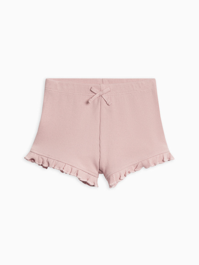 Lydia Ribbed Ruffle Shorts Baby-Kids : Bottoms : Shorts Kendi Organic Cotton Baby and Kids Lydia Ribbed Ruffle Shorts