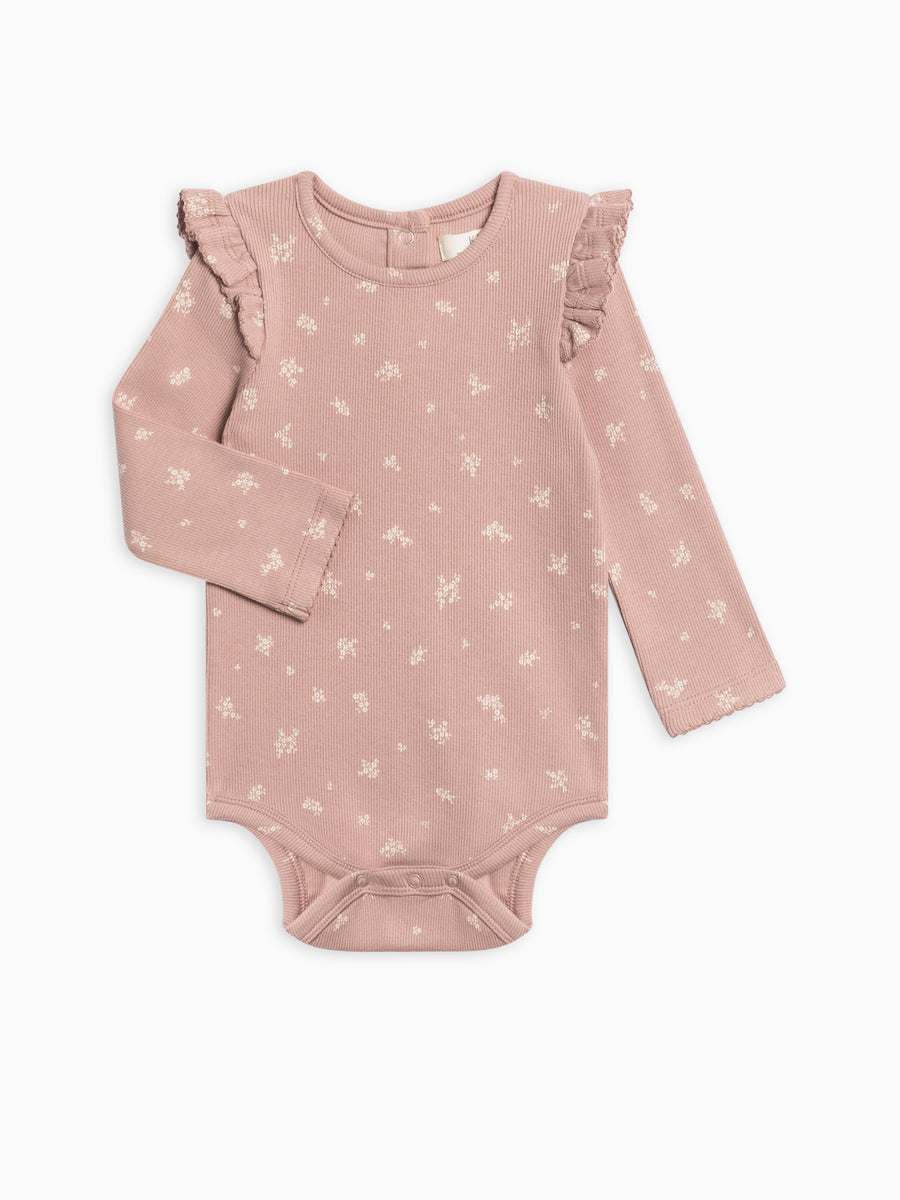 Leza Ribbed Ruffle Long Sleeve Bodysuit Baby : One Pieces : Bodysuits : Long Sleeves Kendi Organic Cotton Baby Leza Ribbed Ruffle Long Sleeve Bodysuit