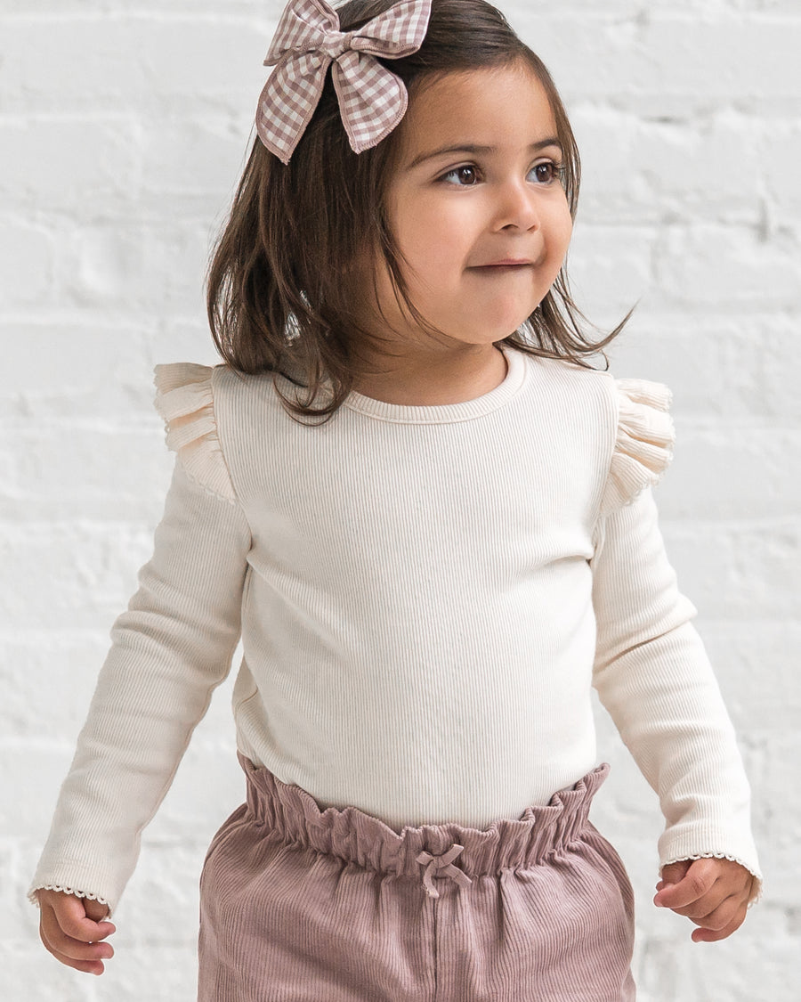 Rina Ribbed Ruffle Long Sleeve Top Sale : Baby-Kids : Tops : Tees : Long Sleeves Kendi Organic Cotton Baby and Kids Rina Ribbed Ruffle Long Sleeve Top