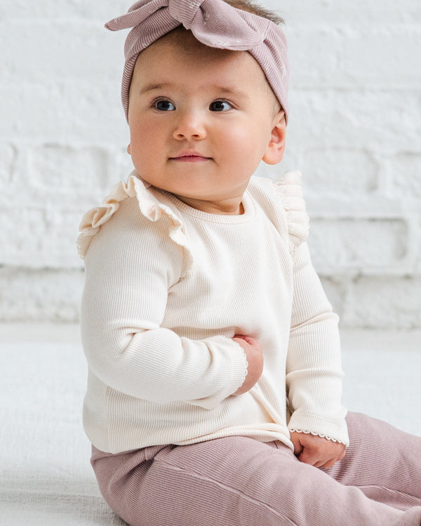 Rina Ribbed Ruffle Long Sleeve Top