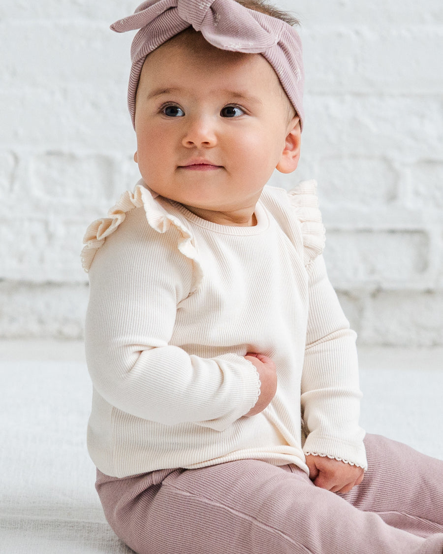 Rina Ribbed Ruffle Long Sleeve Top Sale : Baby-Kids : Tops : Tees : Long Sleeves Kendi Organic Cotton Baby and Kids Rina Ribbed Ruffle Long Sleeve Top