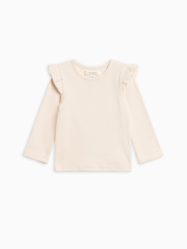 Rina Ribbed Ruffle Long Sleeve Top Baby-Kids : Tops : Tees : Long Sleeves Kendi Organic Cotton Baby and Kids Rina Ribbed Ruffle Long Sleeve Top