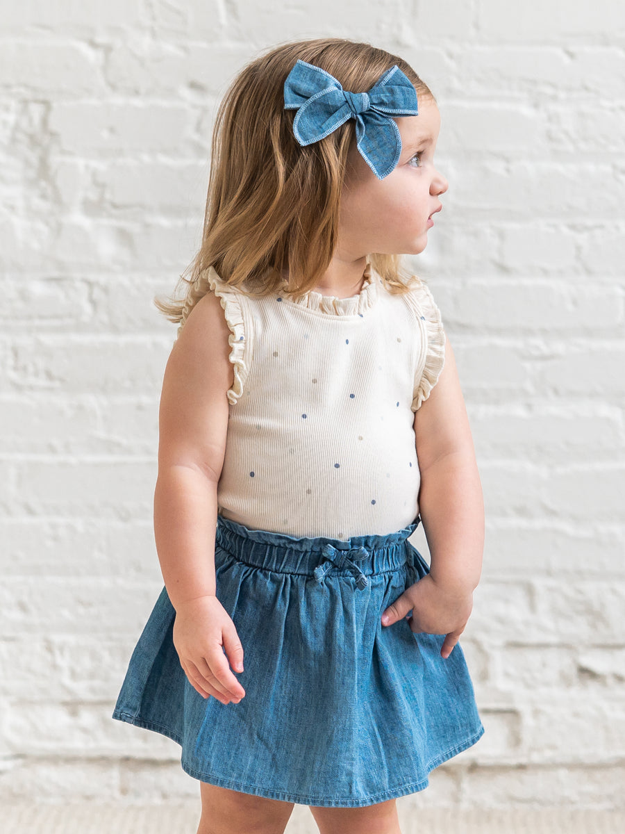 Cindy Ribbed Ruffle Tank - Mini Dot / Sea + Dune