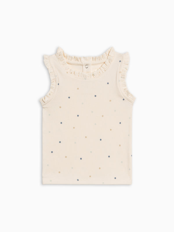 Cindy Ribbed Ruffle Tank - Mini Dot / Sea + Dune
