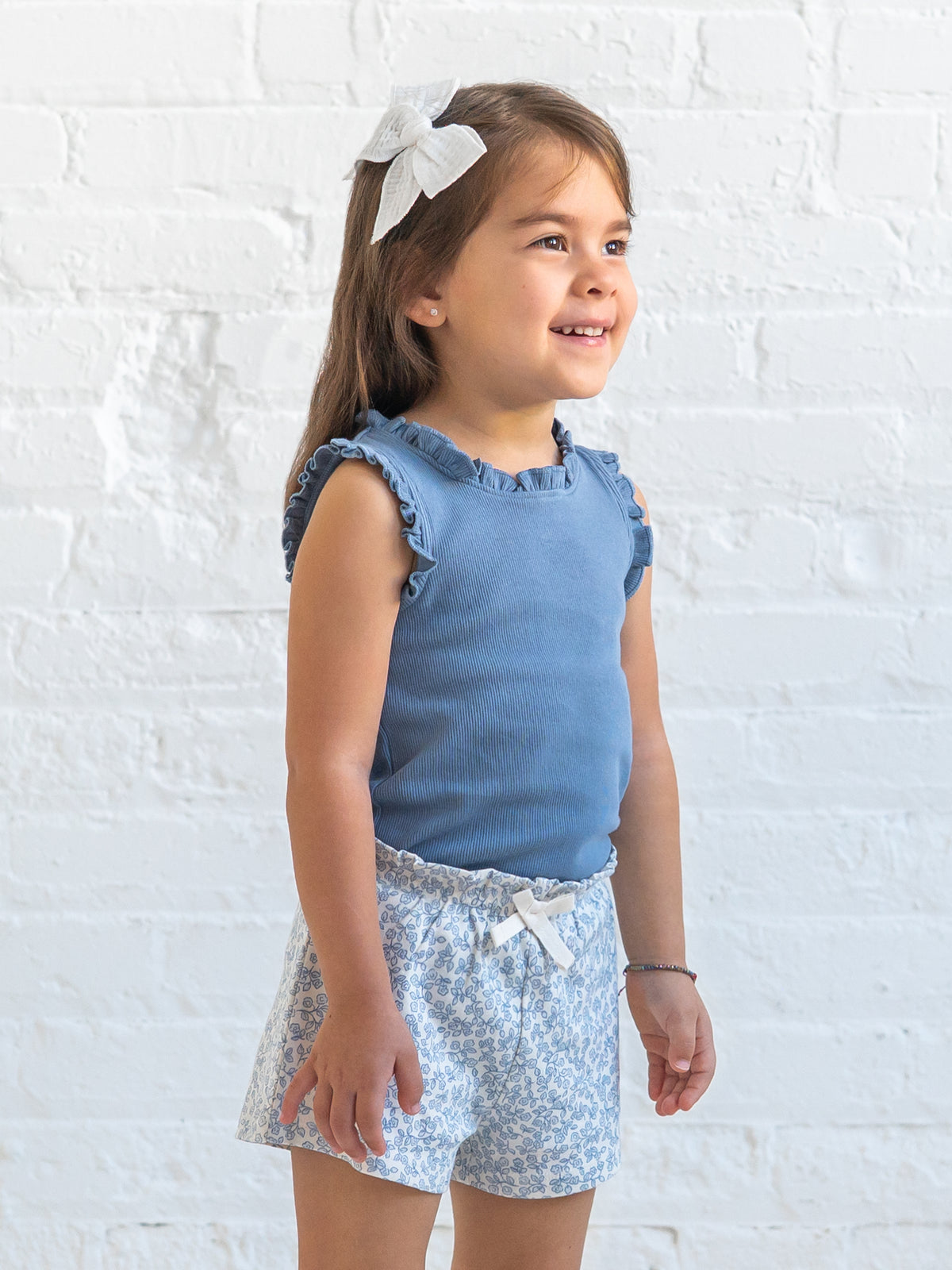 Cindy Ribbed Ruffle Tank - Sea Baby-Kids : Tops : Shirts : Tanks KENDI by Colored Organics Cindy Ribbed Ruffle Tank - Sea for Baby | Colored Organics®