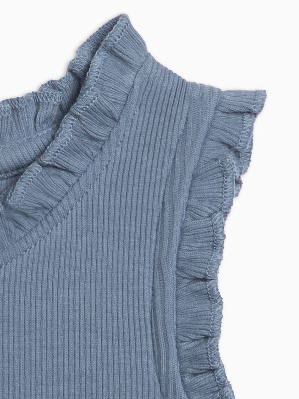 Cindy Ribbed Ruffle Tank - Sea