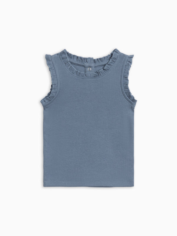 Cindy Ribbed Ruffle Tank - Sea