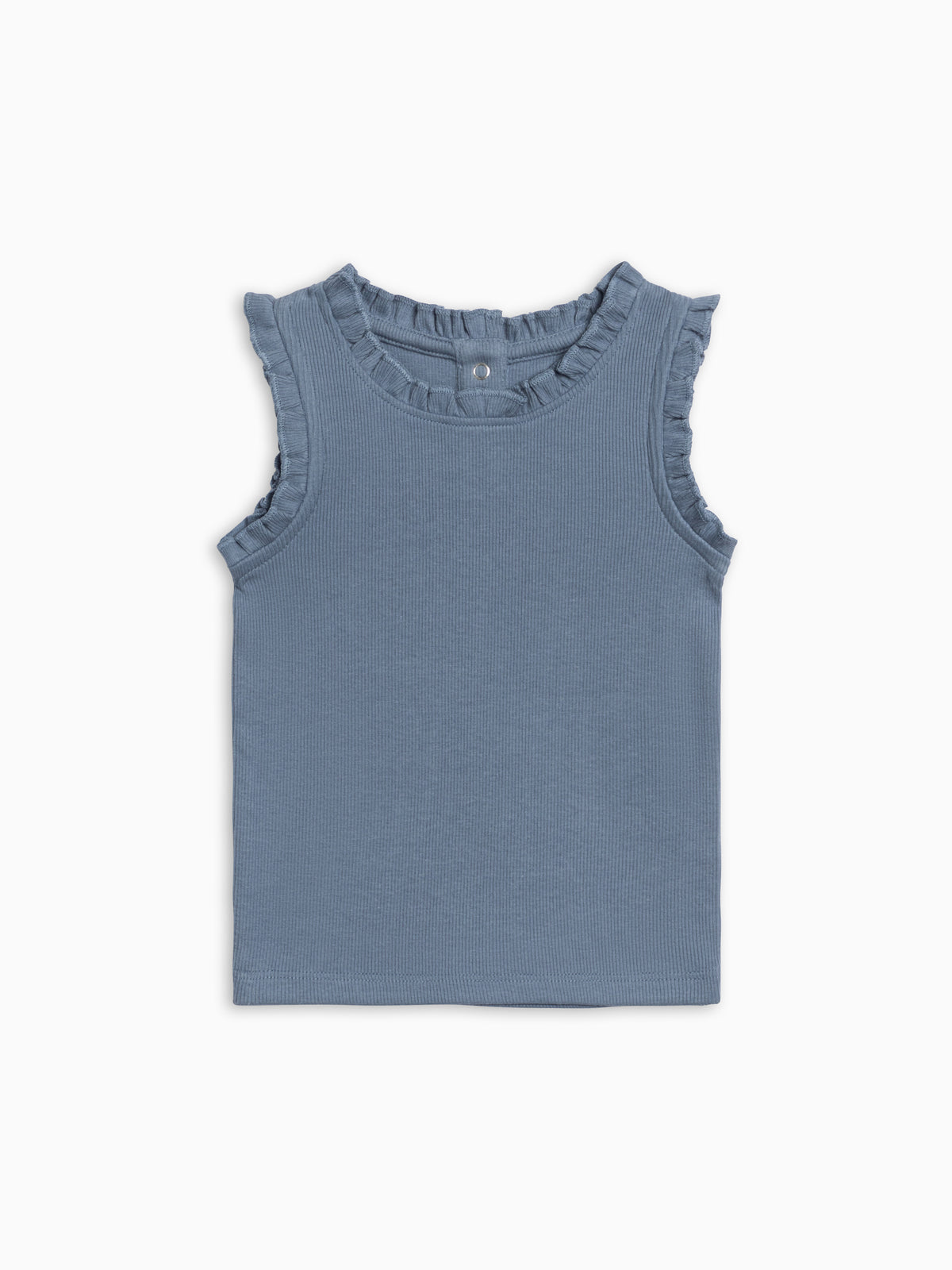 Cindy Ribbed Ruffle Tank - Sea Baby-Kids : Tops : Shirts : Tanks KENDI by Colored Organics Cindy Ribbed Ruffle Tank - Sea for Baby | Colored Organics®