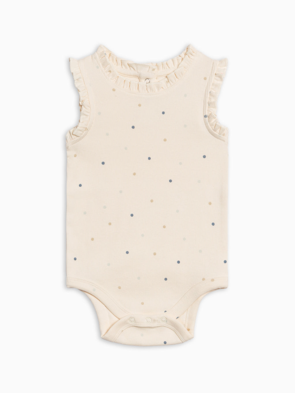 Leia Ribbed Ruffle Tank Bodysuit - Mini Dot / Sea + Dune Baby : One Pieces : Bodysuits : Tanks KENDI by Colored Organics Leia Ribbed Ruffle Tank Bodysuit - Mini | Colored Organics®