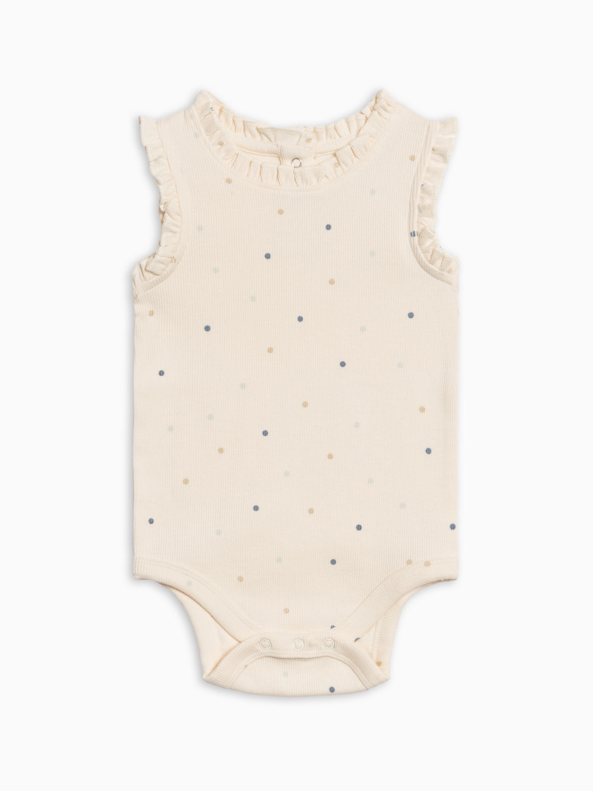 Leia Ribbed Ruffle Tank Bodysuit - Mini Dot / Sea + Dune Baby : One Pieces : Bodysuits : Tanks KENDI by Colored Organics Leia Ribbed Ruffle Tank Bodysuit - Mini | Colored Organics®
