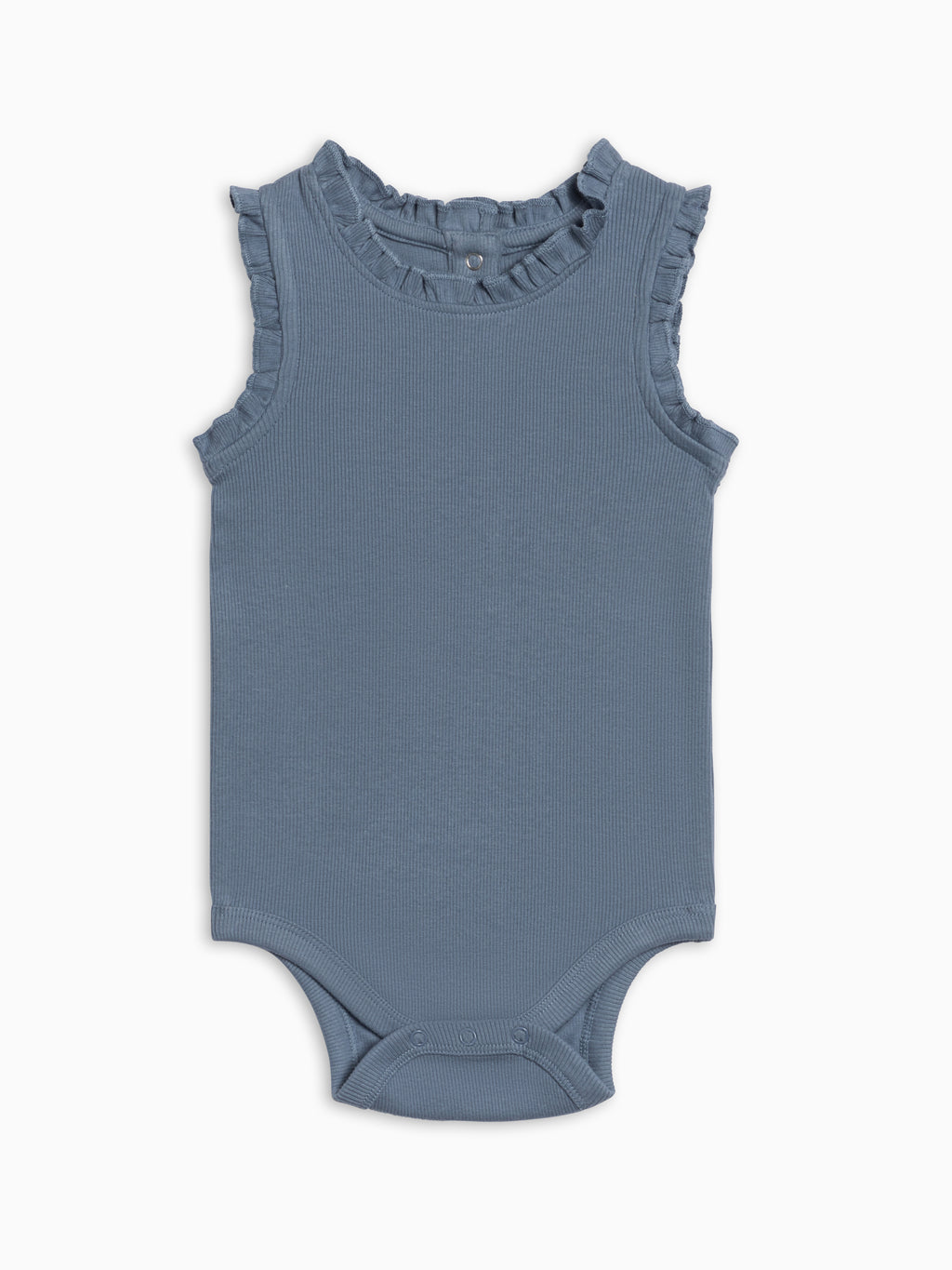 Leia Ribbed Ruffle Tank Bodysuit - Sea Baby : One Pieces : Bodysuits : Tanks KENDI by Colored Organics Leia Ribbed Ruffle Tank Bodysuit - Sea | Colored Organics®