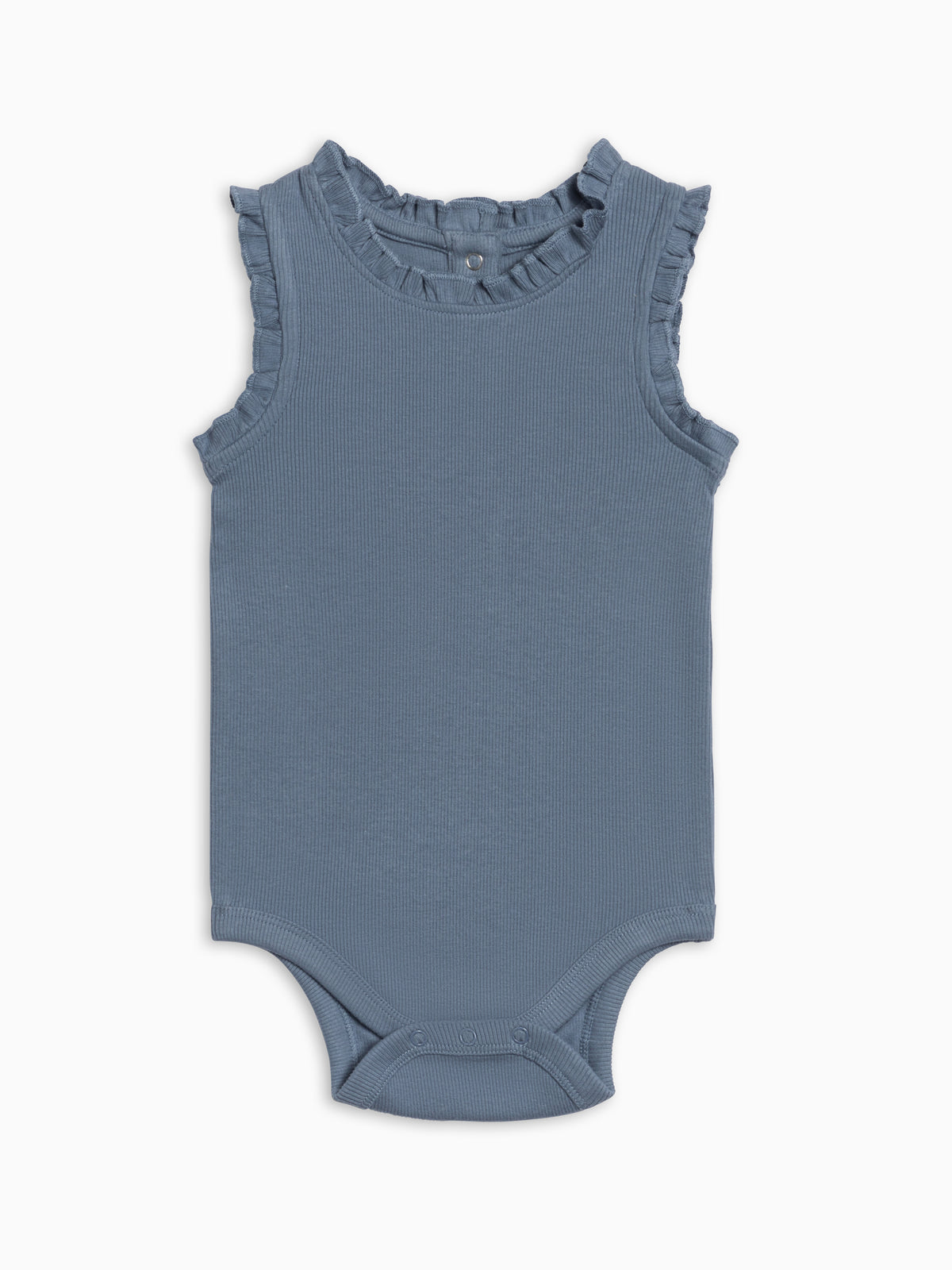 Leia Ribbed Ruffle Tank Bodysuit - Sea Baby : One Pieces : Bodysuits : Tanks KENDI by Colored Organics Leia Ribbed Ruffle Tank Bodysuit - Sea | Colored Organics®