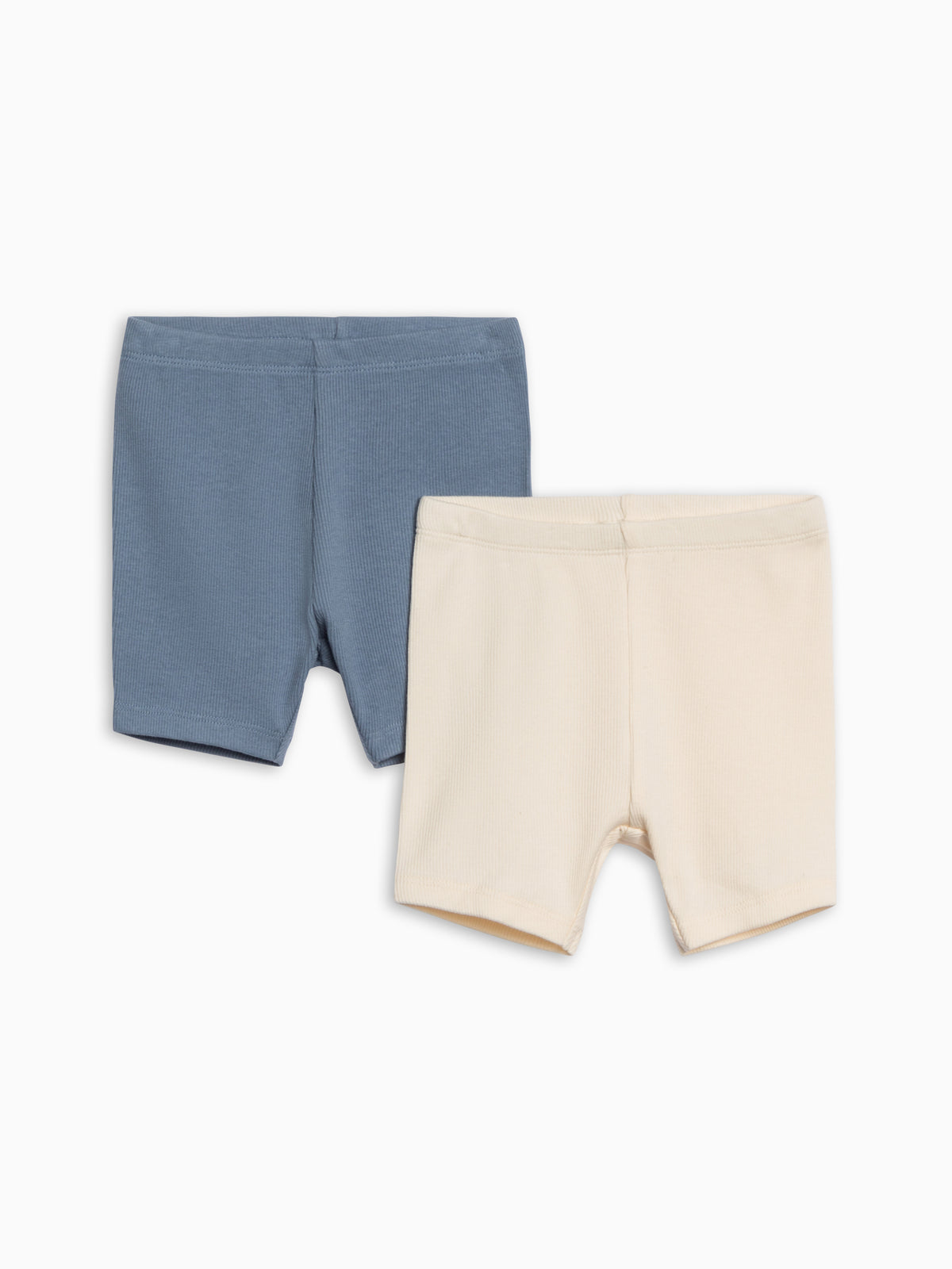 2-Pack Rae Ribbed Biker Shorts - Sea + Ivory Baby-Kids : Bottoms : Shorts KENDI by Colored Organics 2-Pack Rae Ribbed Biker Shorts - Sea + | Colored Organics®