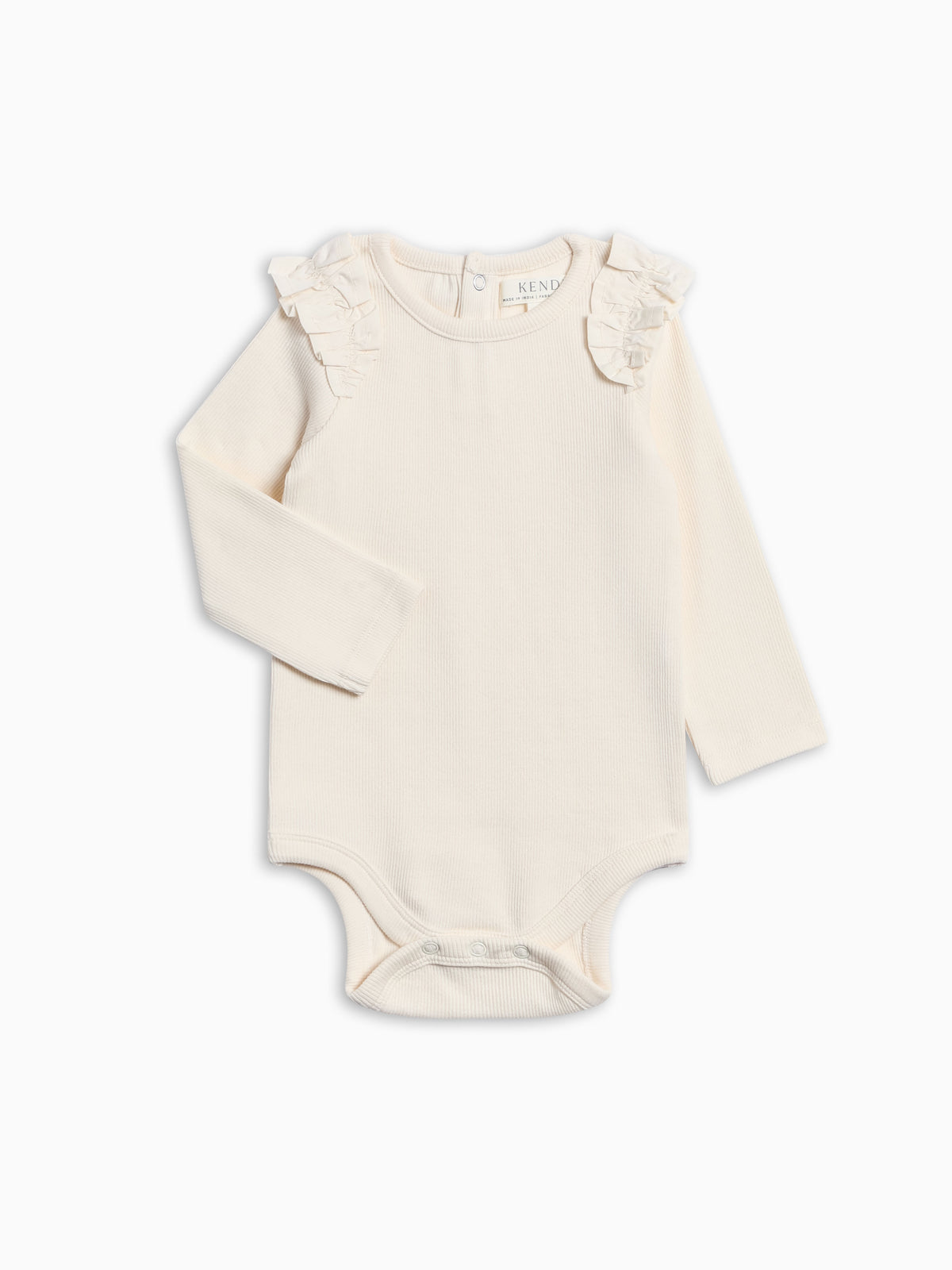 Edwina Ribbed Ruffle Long Sleeve Bodysuit - Ivory