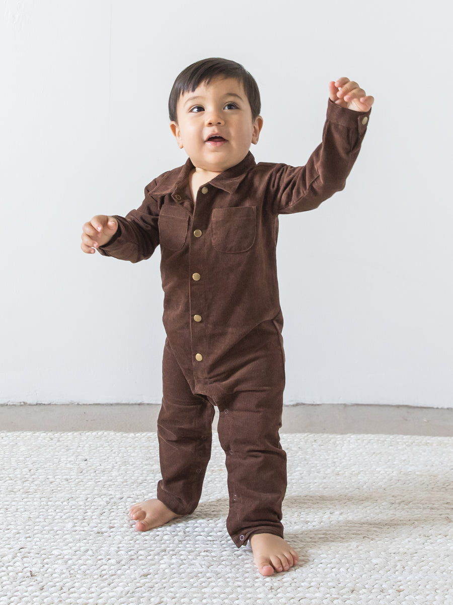 Flynn Corduroy Collared Romper Baby-Kids : One Pieces : Rompers : Long Sleeves Colored Organics Organic Cotton Baby and Kids Corduroy Collared Romper