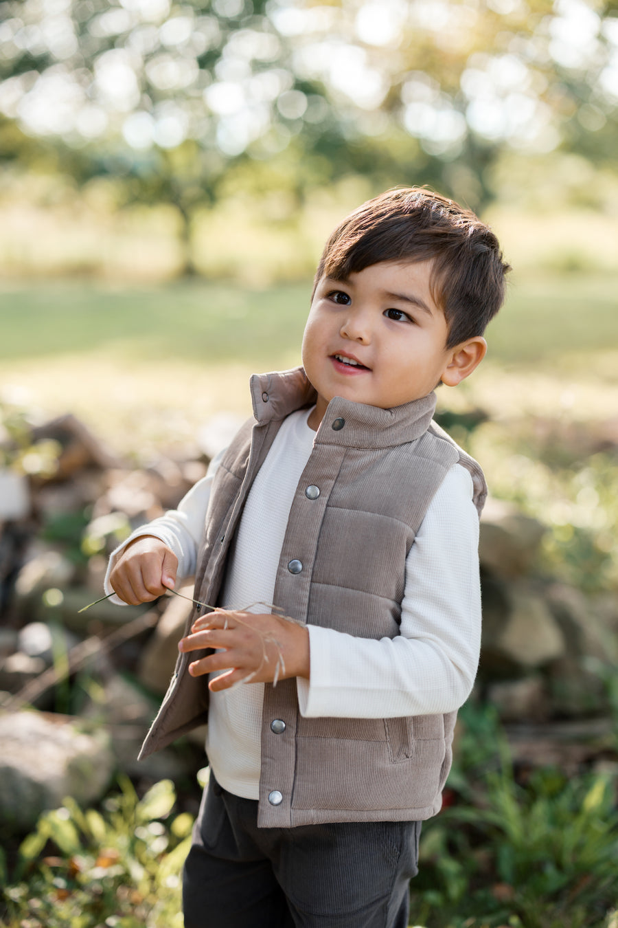 Idris Corduroy Snap Vest - Taupe