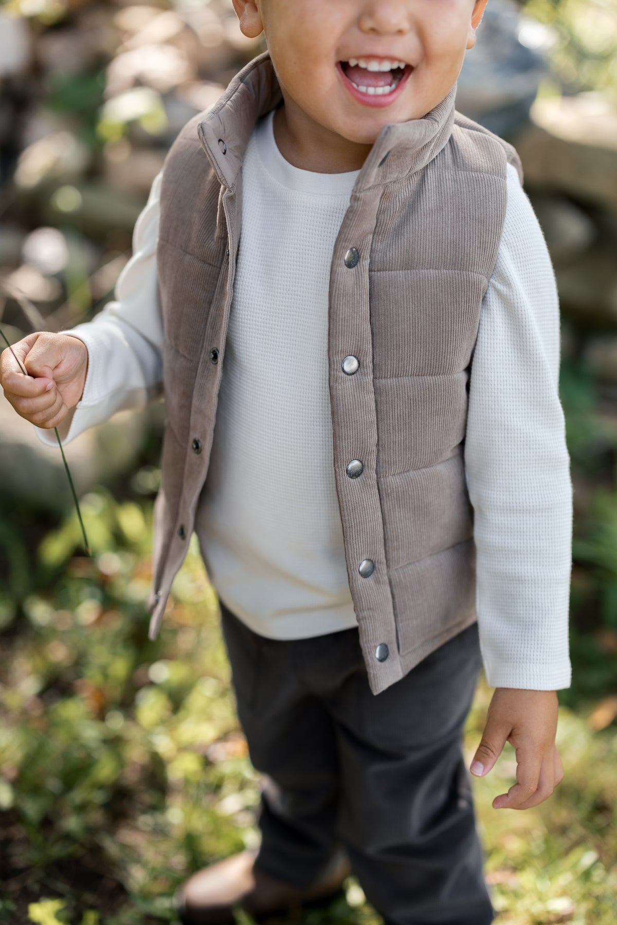 Idris Corduroy Snap Vest - Taupe