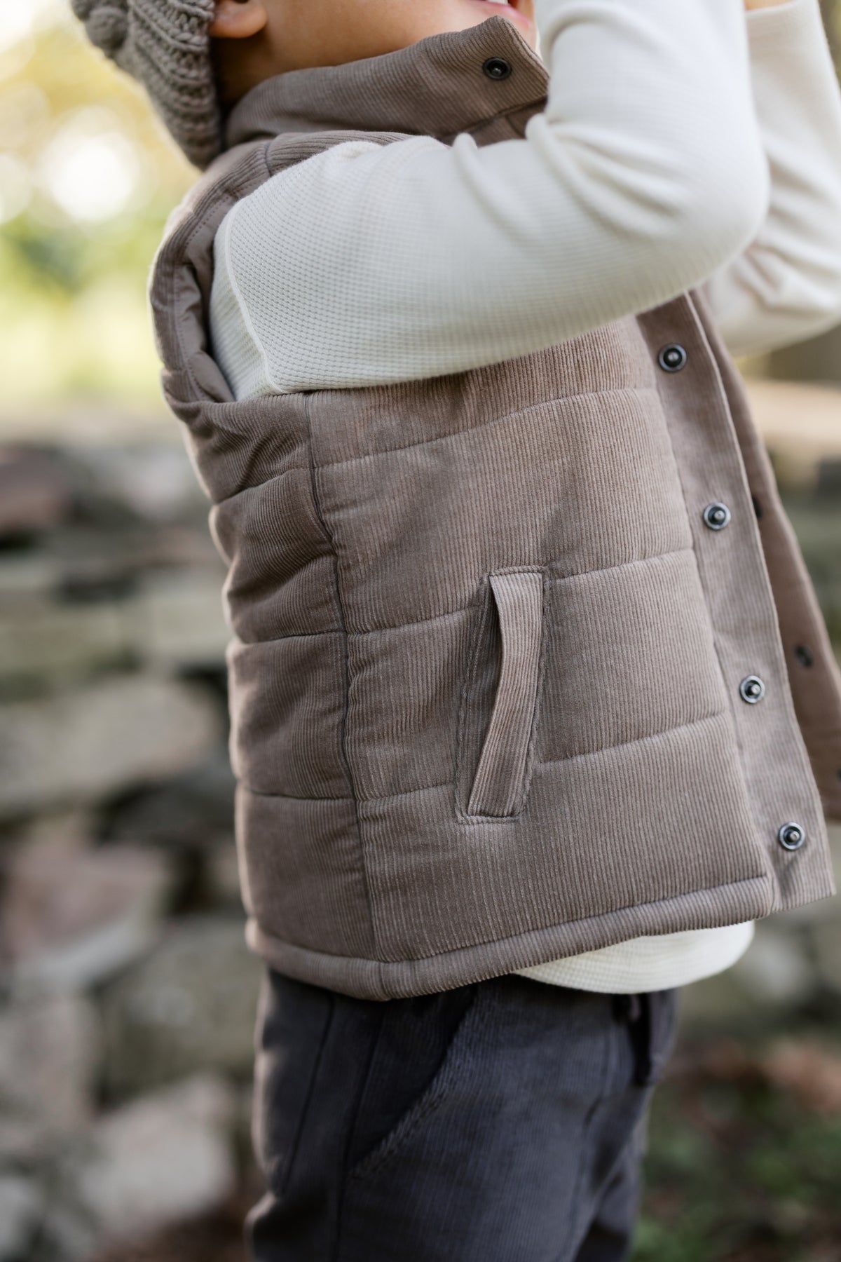 Idris Corduroy Snap Vest - Taupe Baby-Kids : Tops : Tanks KENDI by Colored Organics Organic Cotton Baby and Kids Idris | Colored Organics®
