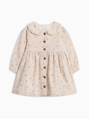Ginny Fine Corduroy Peter Pan Collar Dress - Tilda Floral Ivory Baby-Kids : Dresses : Long Sleeves KENDI by Colored Organics Organic Cotton Baby and Kids Ginny | Colored Organics®
