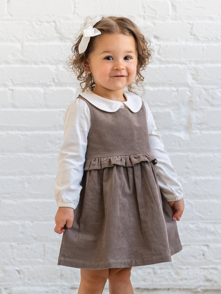 Lois Fine Corduroy Ruffle Jumper - Taupe