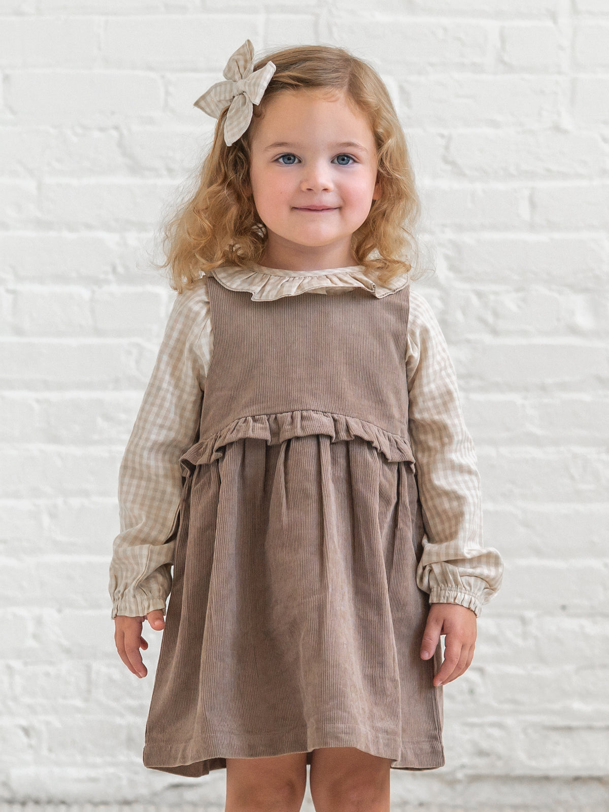 Lois Fine Corduroy Ruffle Jumper - Taupe