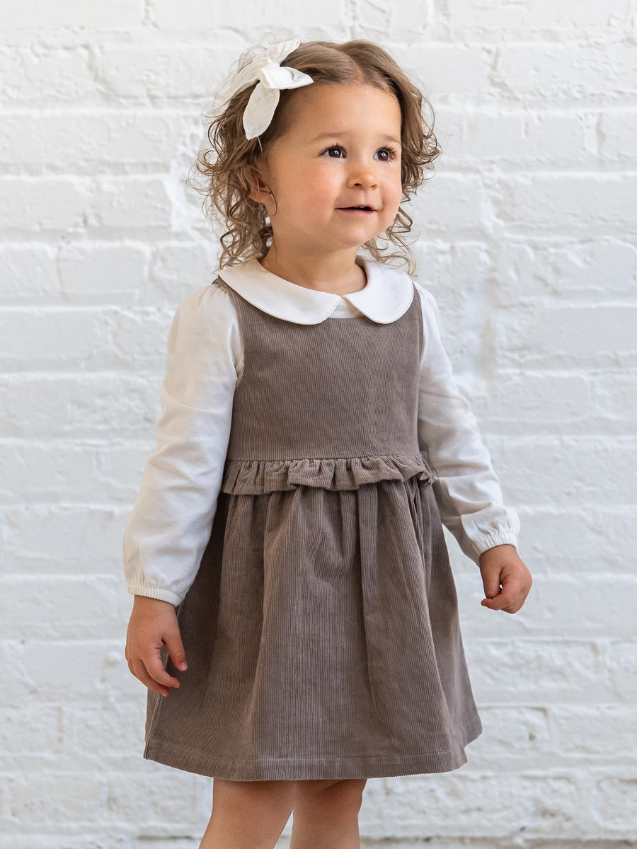 Lois Fine Corduroy Ruffle Jumper - Taupe