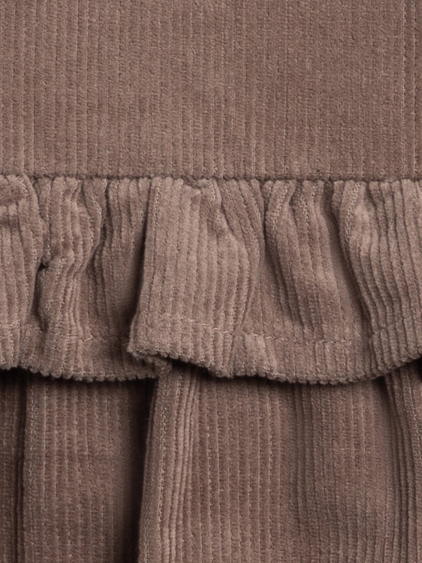 Lois Fine Corduroy Ruffle Jumper - Taupe