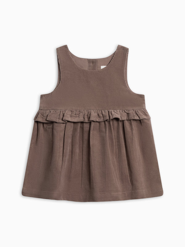 Lois Fine Corduroy Ruffle Jumper - Taupe