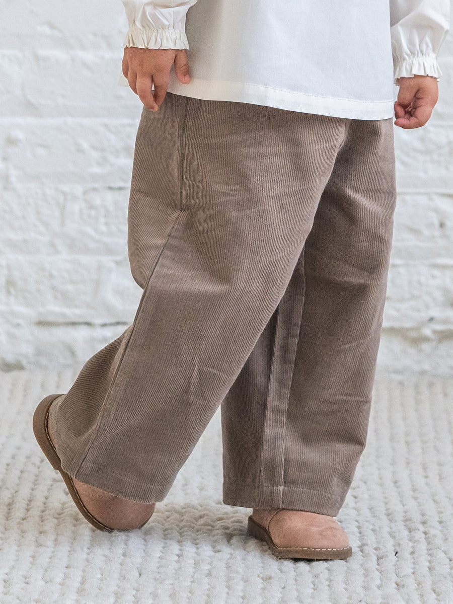 Nadine Fine Corduroy Wide Leg Toddler Pant - Taupe