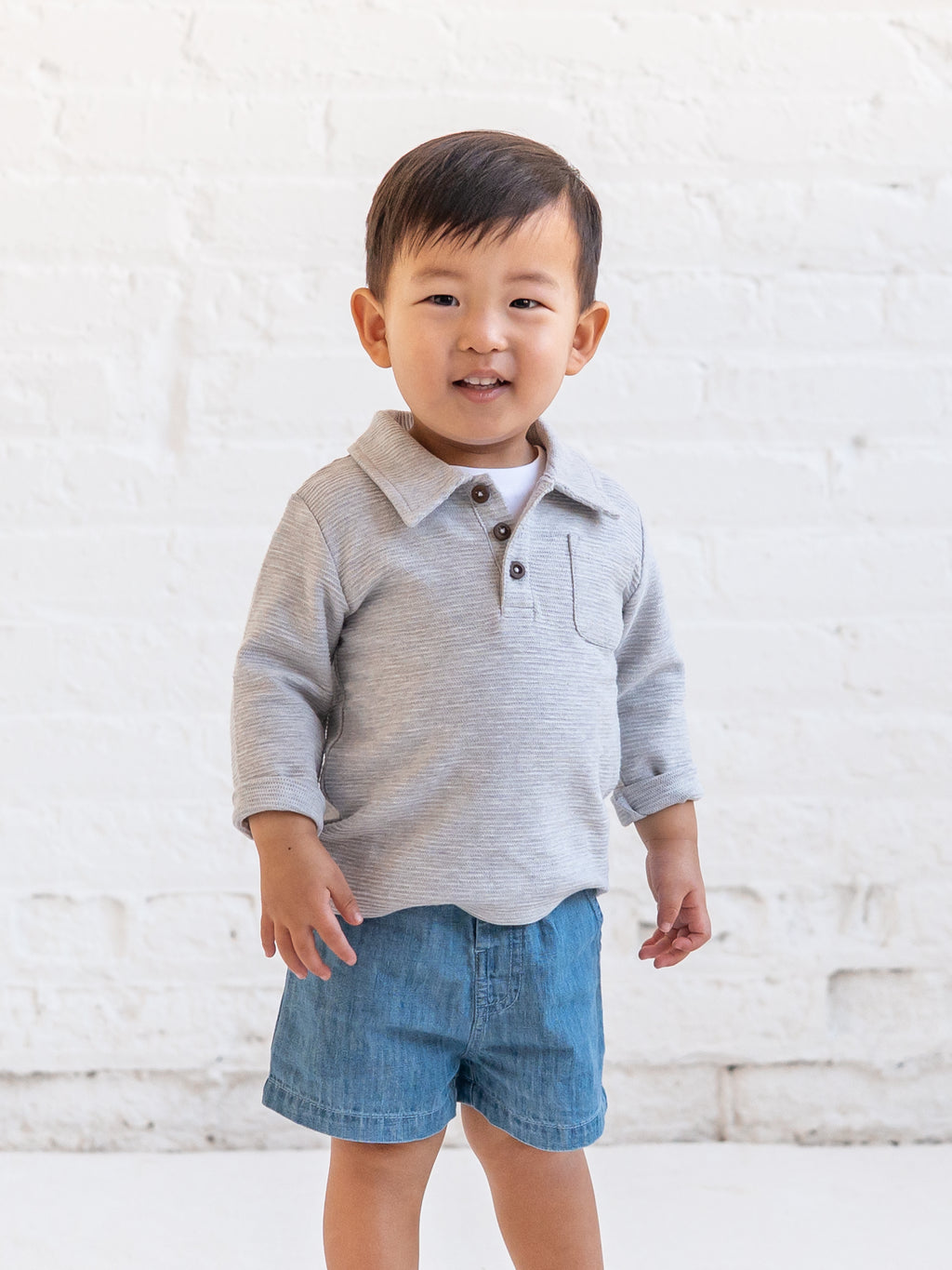Obie Ottoman Rib Polo Baby-Kids : Tops : Tees : Long Sleeves KENDI by Colored Organics Obie Ottoman Rib Polo for Baby | Colored Organics®