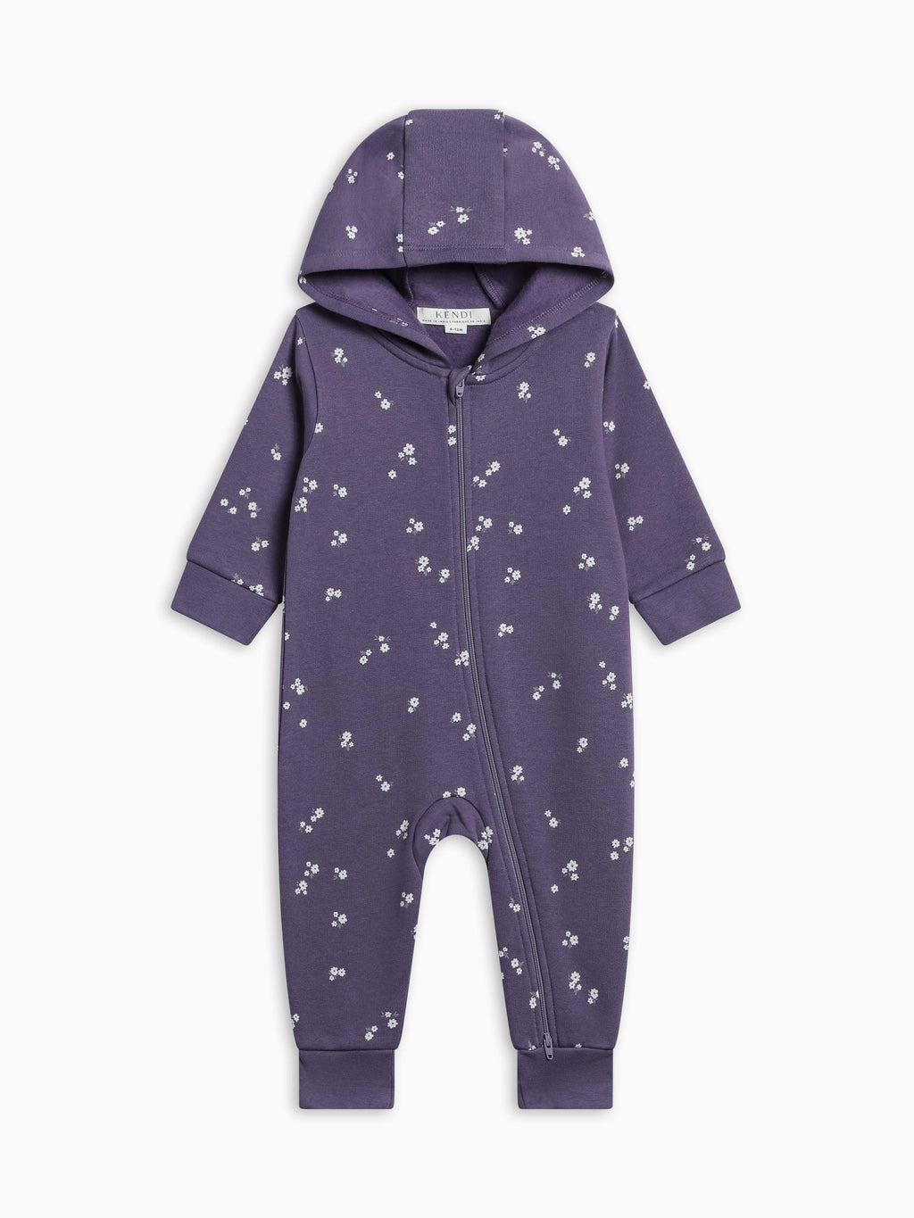Greer Fleece Hooded Zipper Romper - Posey Floral Baby : One Pieces : Rompers : Long Sleeves KENDI by Colored Organics Baby Greer Fleece Hooded Zipper Romper | Colored Organics®