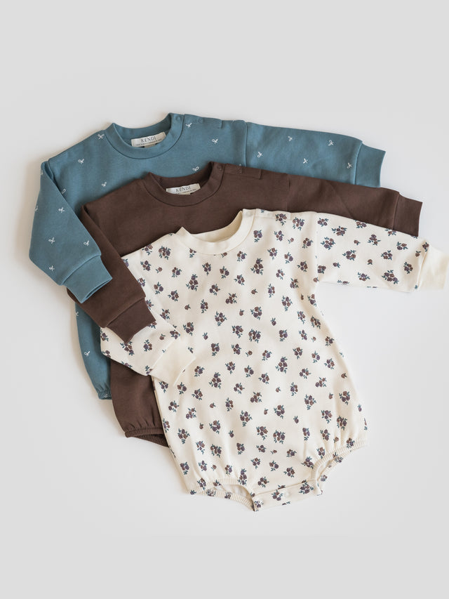 Jamie Fleece Bubble Romper Baby : One Pieces : Rompers : Long Sleeves Kendi Organic Cotton Baby Jamie Fleece Bubble Romper