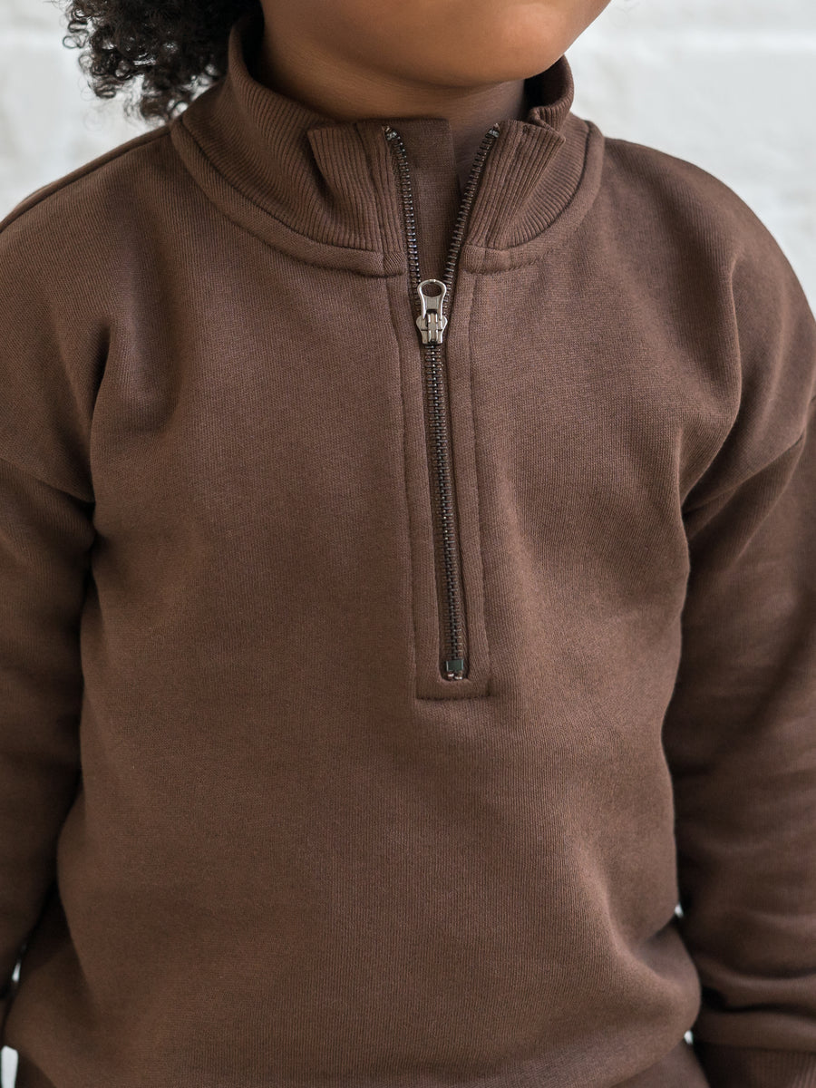 Mack Fleece Dropped Shoulder Half Zip Pullover Sweatshirt Sale :Baby-Kids :Tops :Pullovers :Long Sleeves Kendi Organic Cotton Baby and Kids Mack Fleece Dropped Shoulder Half Zip Pullover Sweatshirt