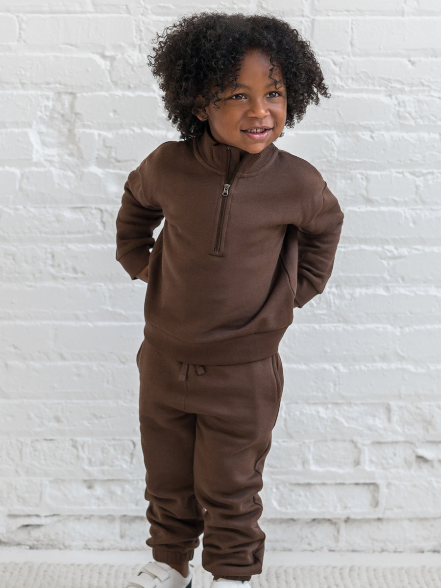 Mack Fleece Dropped Shoulder Half Zip Pullover Sweatshirt Sale :Baby-Kids :Tops :Pullovers :Long Sleeves Kendi Organic Cotton Baby and Kids Mack Fleece Dropped Shoulder Half Zip Pullover Sweatshirt