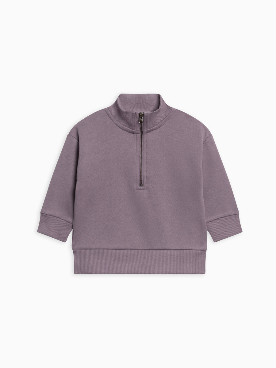 Mack Fleece Dropped Shoulder Half Zip Pullover Sweatshirt Baby-Kids : Tops : Pullovers : Long Sleeves Kendi Organic Cotton Baby and Kids Mack Fleece Dropped Shoulder Half Zip Pullover Sweatshirt