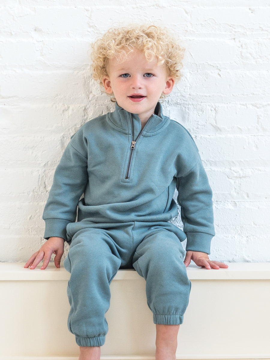Mack Fleece Dropped Shoulder Half Zip Pullover Sweatshirt Sale :Baby-Kids :Tops :Pullovers :Long Sleeves Kendi Organic Cotton Baby and Kids Mack Fleece Dropped Shoulder Half Zip Pullover Sweatshirt