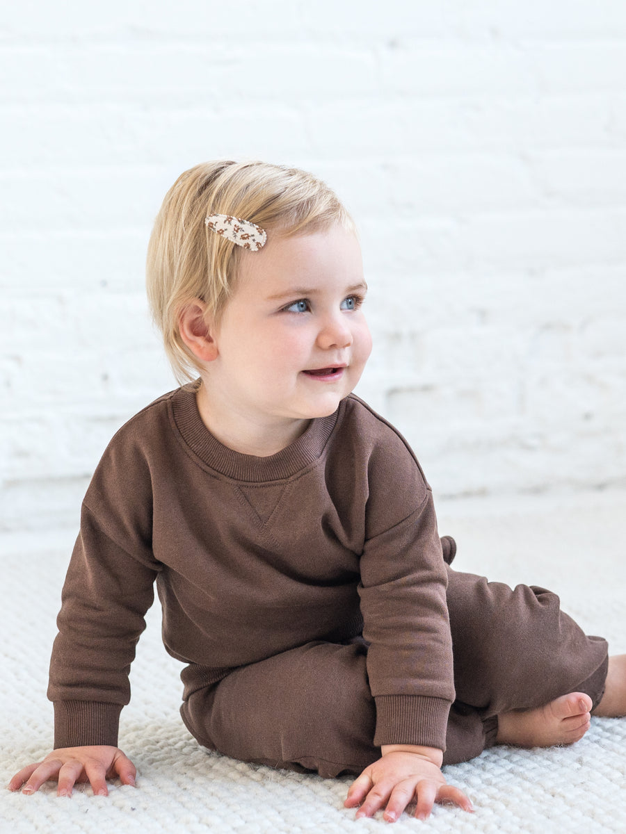 Georgie Fleece Relaxed Dropped Shoulder Pullover Sweatshirt Sale :Baby-Kids :Tops :Pullovers :Long Sleeves Kendi Organic Cotton Baby and Kids Fleece Long Sleeve Crew Sweatshirt